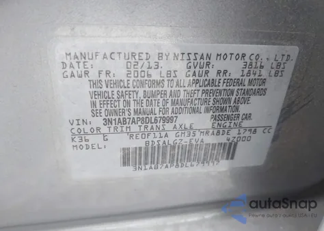 2013 Nissan Sentra Sl z USA, uszkodzony, nr VIN 3N1AB7AP8DL679997